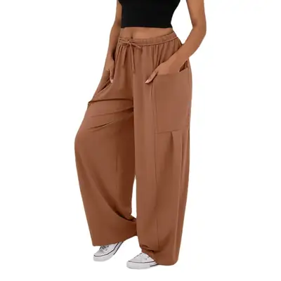 Elegant Elastic Waist Pleated Wide Leg Pants for Women