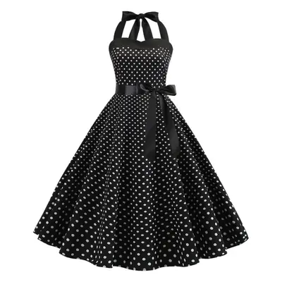 Retro Hepburn Style Women's Dress with Hanging Neck & Polar Lace-up Waist