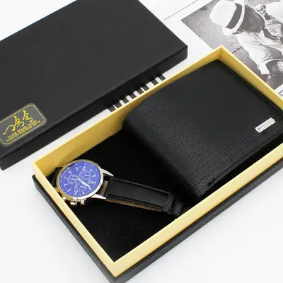Men's Brown Leather Watch & Wallet Set