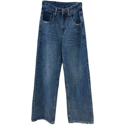 Women's Contrast Pocket Jeans High Waist Wide Leg Pants