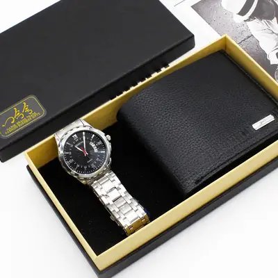 Men's Quartz Watch Set with Stainless Steel Band