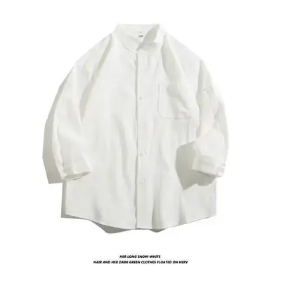 Men's White 7-Piece Summer Shirt with Seven-Point Sleeve