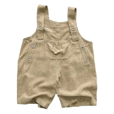 Kids Shaking Bunches Linen Cropped Pants Set Brown Beige