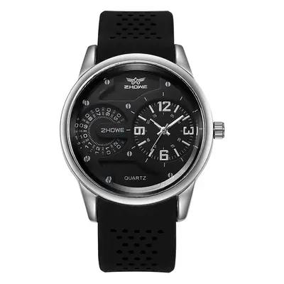 Men's Black Silicone Watch with 3-Hand Display