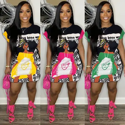 Y2606 Cartoon Avatar Print Casual Dress for Women