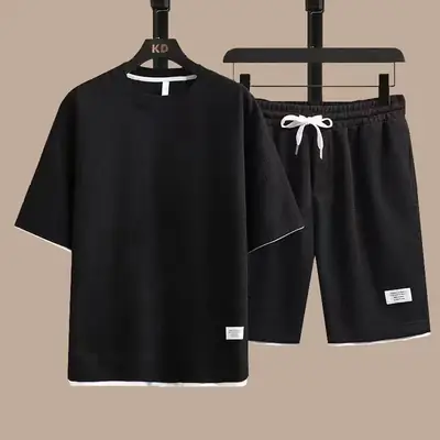 Men Black 2-Piece Running Shorts Set