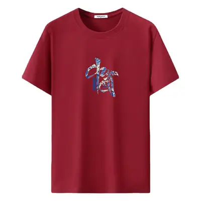 Men Korean Print T-Shirt Red Loose Fit