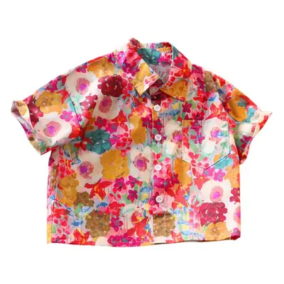 Children Floral Shirt Shorts Set Summer Boys Casual White Sneakers