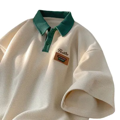 Men's Green Polo Shirt with White Collar & Brand Logo