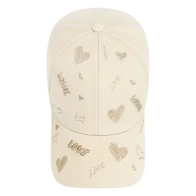 Women 3D Gold Heart Love Baseball Cap White