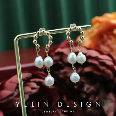 Alien Baroque Vintage Pearl Tassel Silver Pin Earrings Women