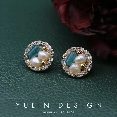 925 Silver Pearl Diamond Round Earrings for Women