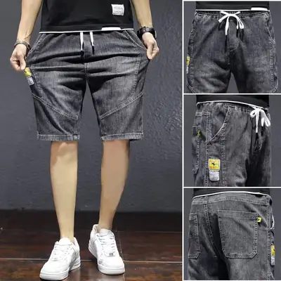 2023 Men Denim Shorts Slim Fit Five Point Drawstring