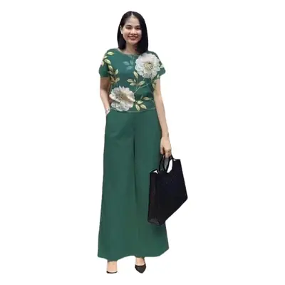 2025 Summer Cross-border Trousers Set Blue Printed Loose Fit