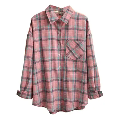Korean Style Plaid Long Sleeve Shirt Extra Large