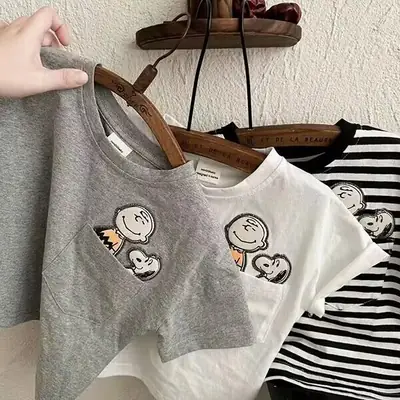Japanese Style Striped Cotton T-Shirt for Boys Girls