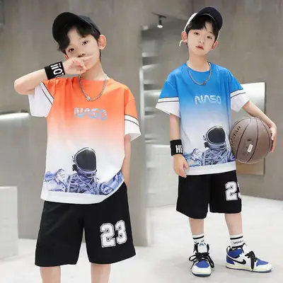 Boys Orange Gradient T-Shirt Shorts Set Summer 2025