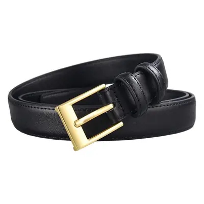 Women's Black Leather Belt with Gold Buckle