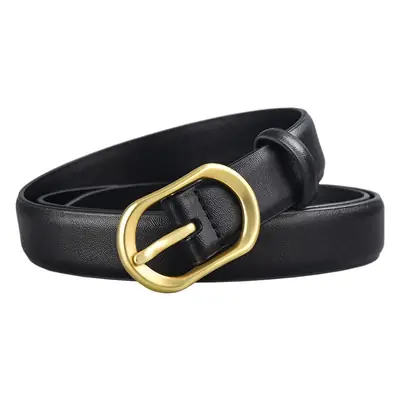 Women's Black Genuine Leather Belt with Gold Buckle