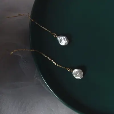 Natural Baroque Pearl Ear Earrings 14k Gold