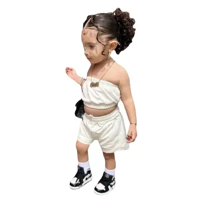 Girls White Crop Top Shorts Set Summer 2023