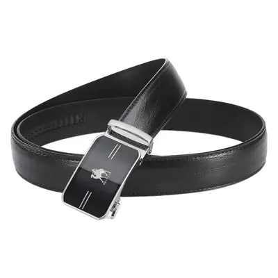 Men's Black Leather Belt with Silver Buckle