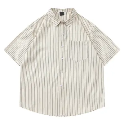 Men Striped Short Sleeve Shirt Light Beige