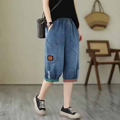 2023 Denim Loose Waist Casual Pants Large Women