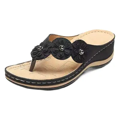 Sandals Women's 2022 Summer New Three Flowers Slippers Thick Bottom Thong Sandals Beach Flip-Flops Women's Sandals