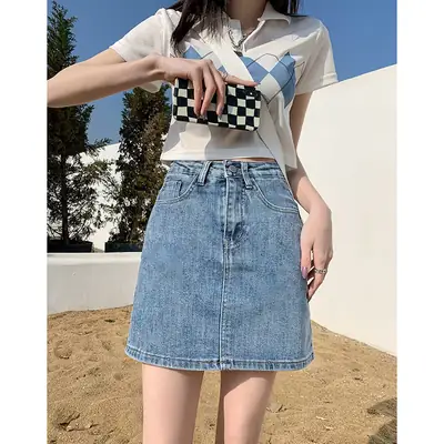 New Summer Korean Style Denim Skirt High Waist Short Hip Skirt
