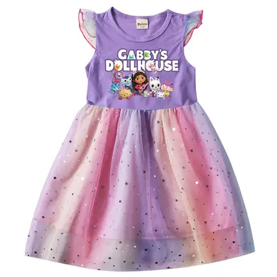 Girls Cabbage Dolls Pink Tulle Dress with Starry Accents