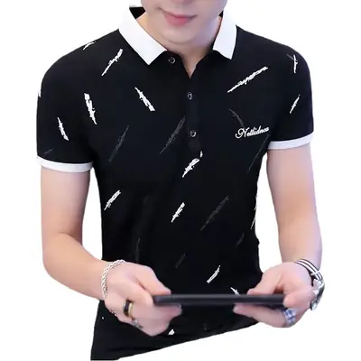 Men's Light Blue Printed Polo Shirt Summer Wear
