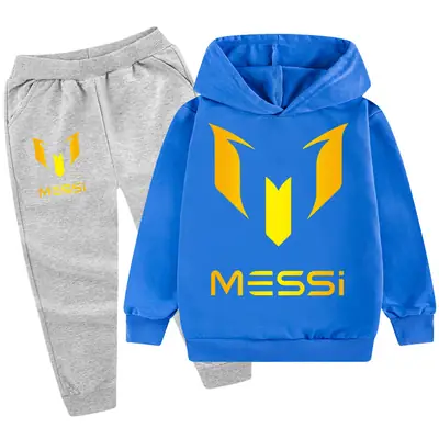 Messi Logo Hoodie & Pants Set Blue Black Medium to XL