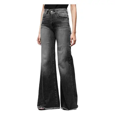 Women Flared Hip Lace-Up Jeans Blue Wide Leg