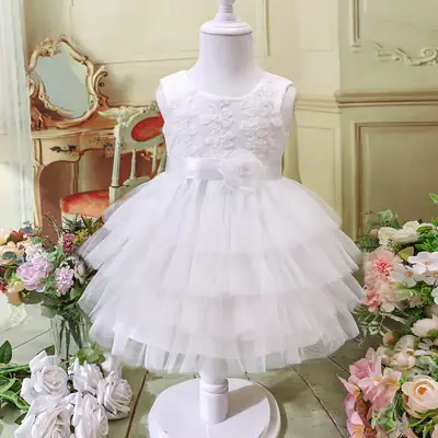 White Sleeveless Tulle Dress for Girls Summer