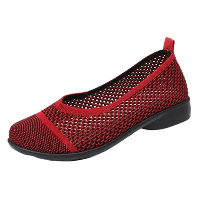 Summer mesh breathable shallow mouth single-layer shoes flying woven women's shoes non-slip soft bottom mother shoes flat single-layer shoes old Beijing cloth shoes