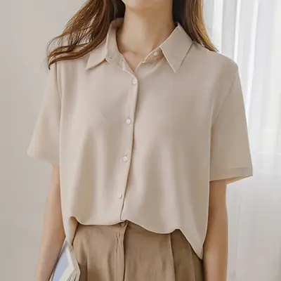Black French Button-Down Shirt for Women Summer