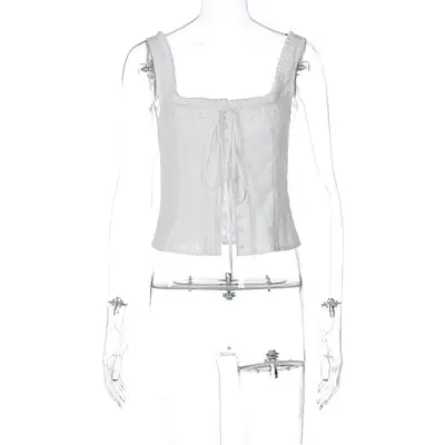 Women's White Square Collar Row Buckle Vest Jacket