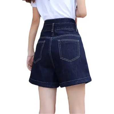 Dark Blue Denim High Waist Shorts Women 2025