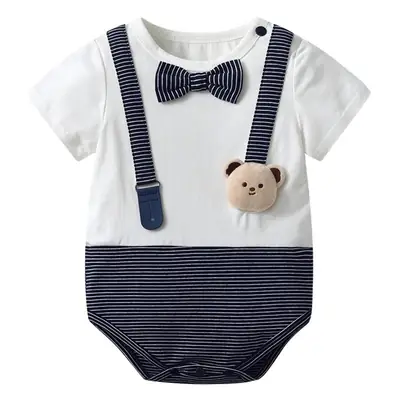 Newborn One-Piece Jumpsuit with Handsome Bear Pendant