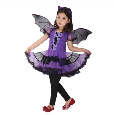 Halloween Witch Costume Purple Bat Skirt Little Girls