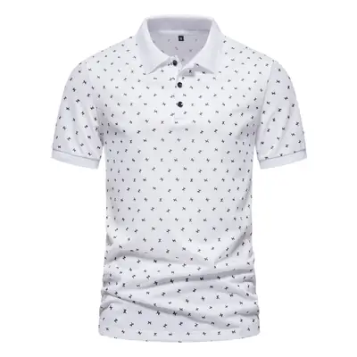 2023 Summer Men's Cotton Polo T-Shirt Beige Patterned