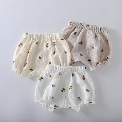 Baby Cotton Pumpkin Embroidered Shorts Cream