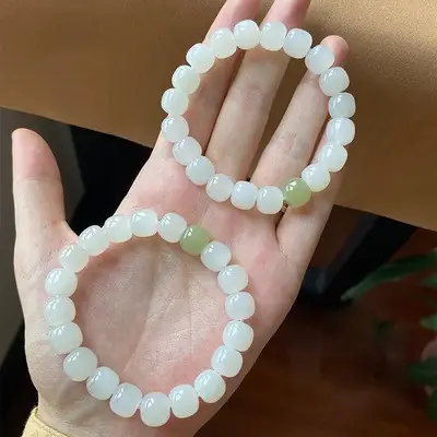 Natural Xinjiang Jade Green White Hetian Bracelet for Women