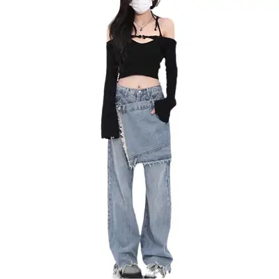 Women Korean Style Slimming Wide-leg Jeans Spring Autumn