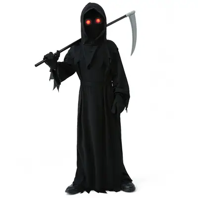 Halloween Ghost Red Eye Death Costume Scythe Suit
