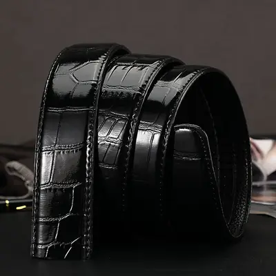 Men's Black Croc Embroidered Belt for Men
