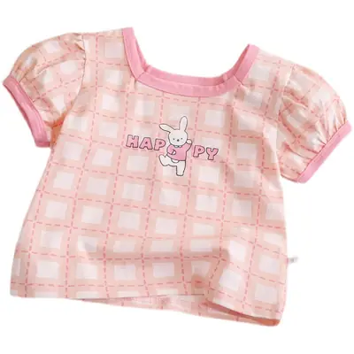Girls Korean Cartoon Plaid T-Shirt White Black Polka Dot