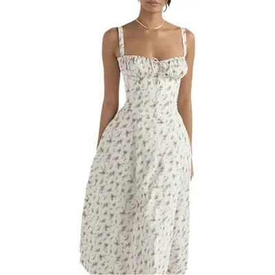 Elegant Floral Strap Sleeveless Dress for Women