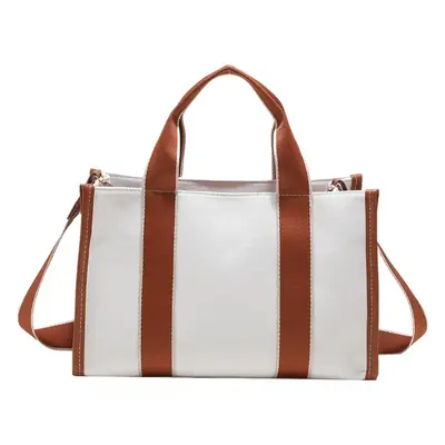 Women's Canvas Tote Bag Black White Striped Large Capacity